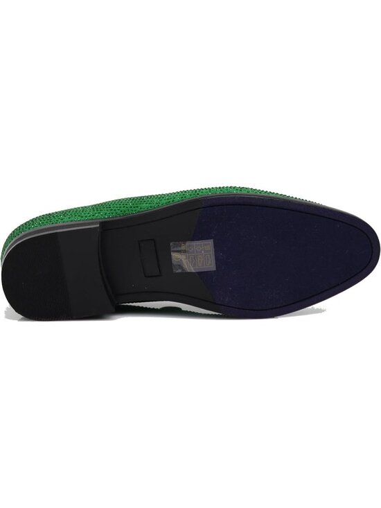 Enzo Romeo Men\'s Green Vintage Velvet Rhinestone Loafer Slip On Tuxedo Shoes main image 7